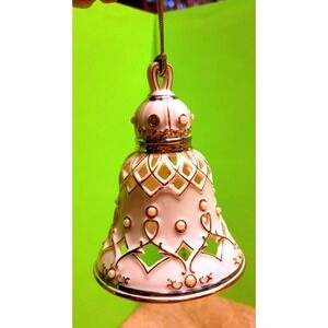 Lenox FLORENTINE Pearl Ivory China Bell Ornament Gold Trim Lattice Collectible